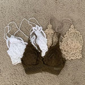 Bundle of neutral colored lace bralettes